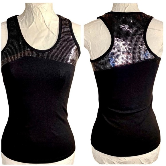 Bershka Black Sequin Fitted Tank Top - Picture 1 of 7